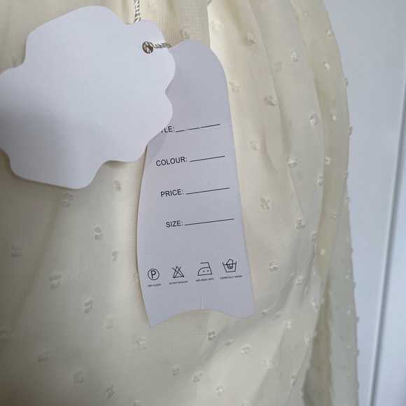 NWT DD&JJ Swiss dot cream and brown off-the-shoulder 3/4 sleeve polka dot dress - Picture 14 of 14